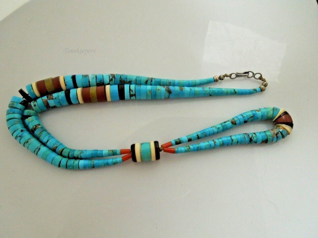 r986 Navajo Native American Blue Graduated Turquoise Heishi Sterling Silver Bead Necklace 27"