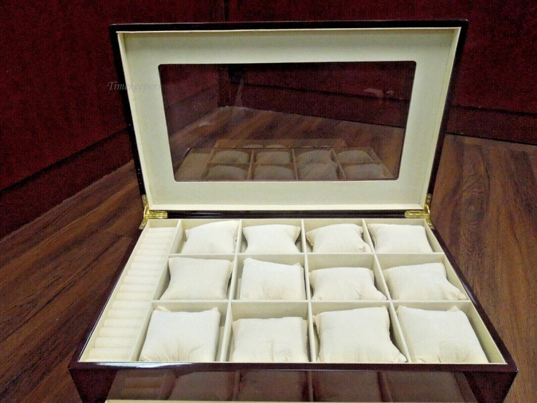 r345 Red Luxury Wooden Watch Box for 24 Watches/Bracelets, Rings W/ Hand Made Pillows