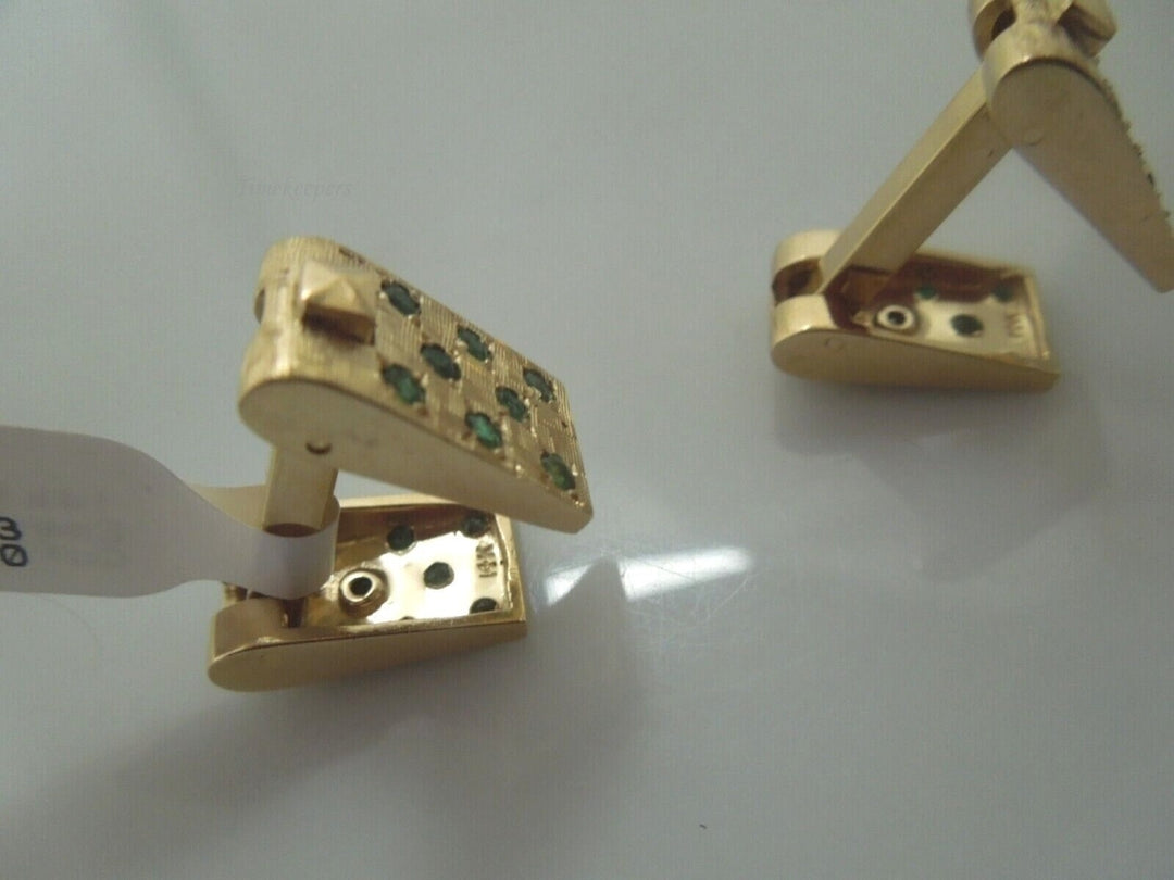 r520 (14kt) Yellow Gold Emerald Cufflinks Signed 14.7g