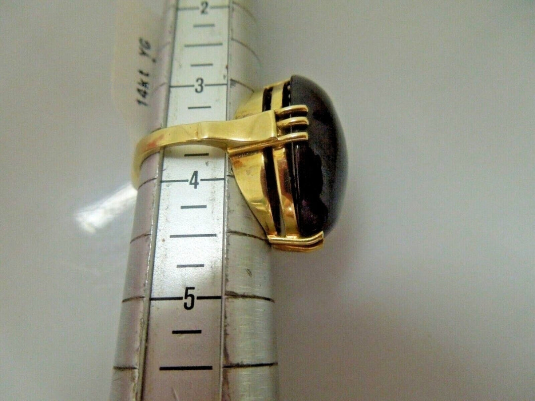 r818 14kt Yellow Gold Garnet Cabochon Ring Size 3.75(USA) Signed 7.8g