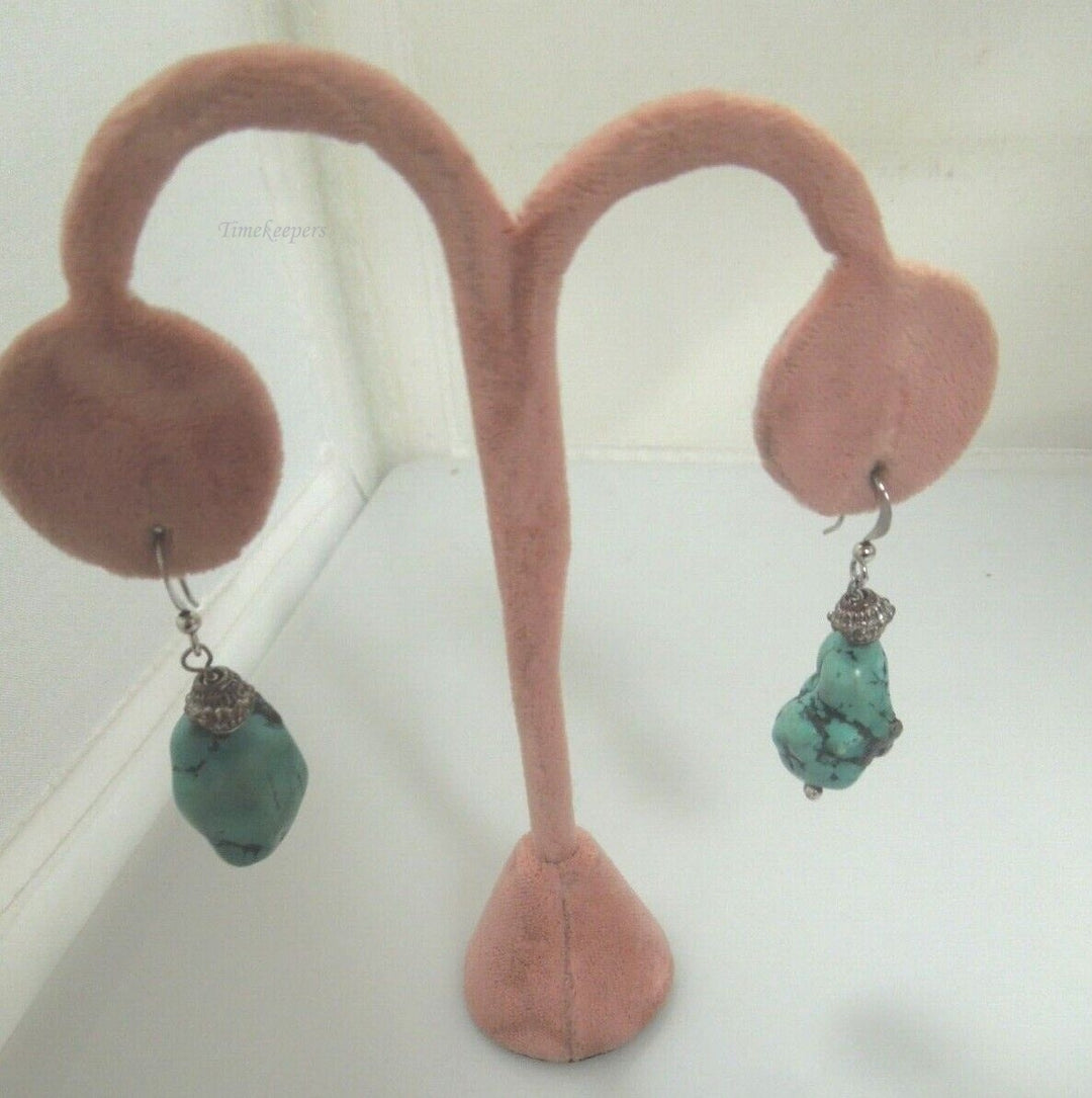 r528 Beautiful Silver plated Genuine Baroque Turquoise Dangle Earrings