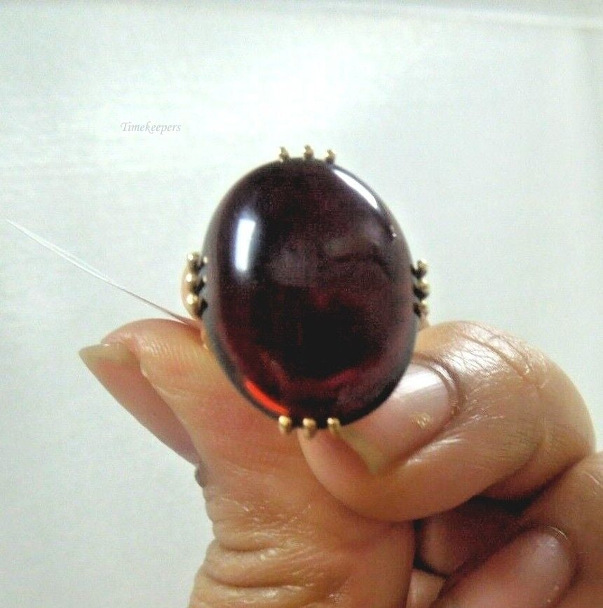 r818 14kt Yellow Gold Garnet Cabochon Ring Size 3.75(USA) Signed 7.8g