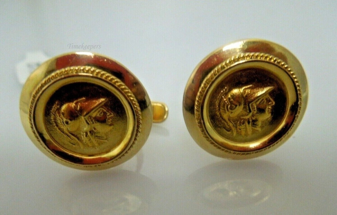 r793 Handmade Victorian Era 18K Yellow Gold 19.96mm Roman Soldier Cufflinks Signed 18.8g