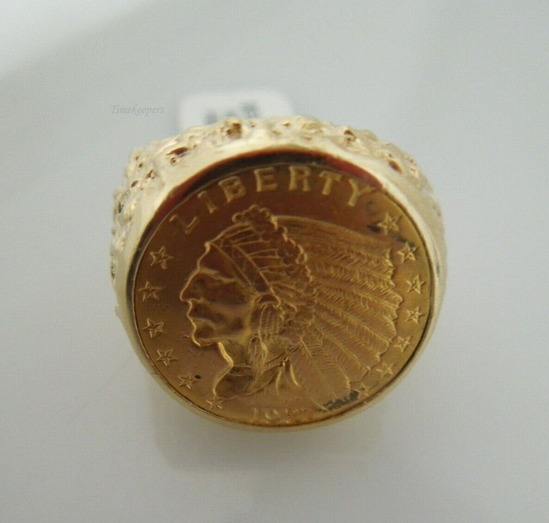 r508 Estate Antique 1927 22k-14k Yellow Gold Etched Liberty Coin Ring Size 7(USA) Signed 16g