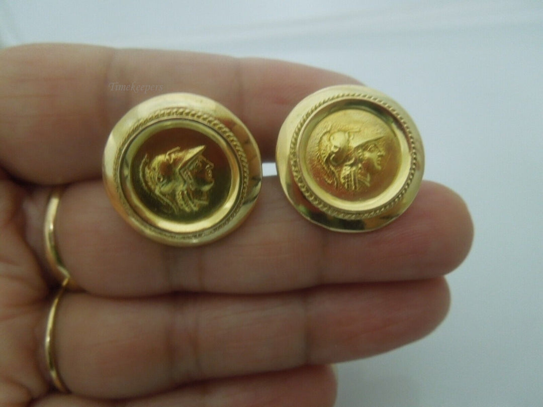 r793 Handmade Victorian Era 18K Yellow Gold 19.96mm Roman Soldier Cufflinks Signed 18.8g