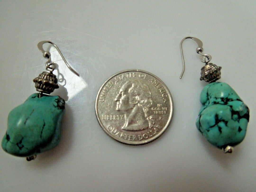 r528 Beautiful Silver plated Genuine Baroque Turquoise Dangle Earrings