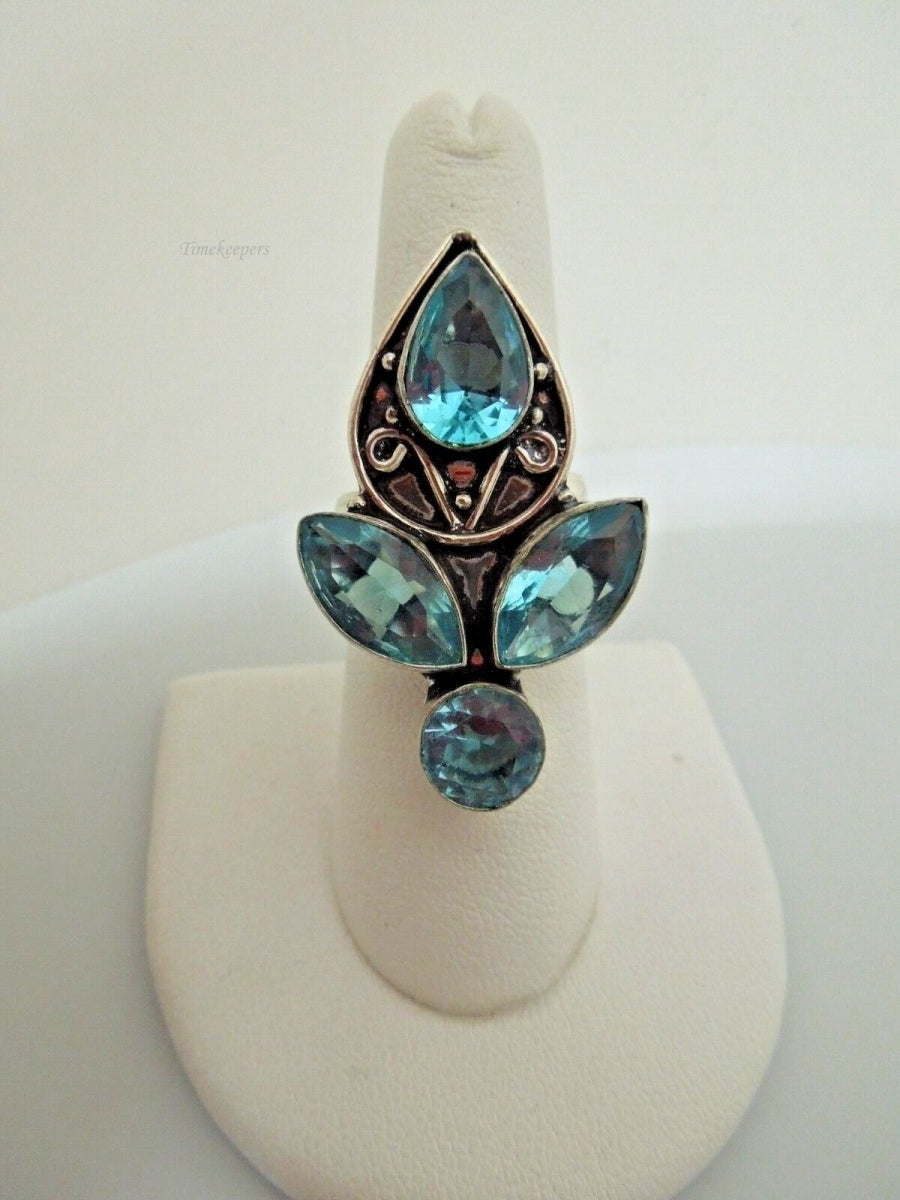 r619 Sterling Silver Beautiful Blue Glass Stone Marquise /Pear Ring Size 6.75(USA)