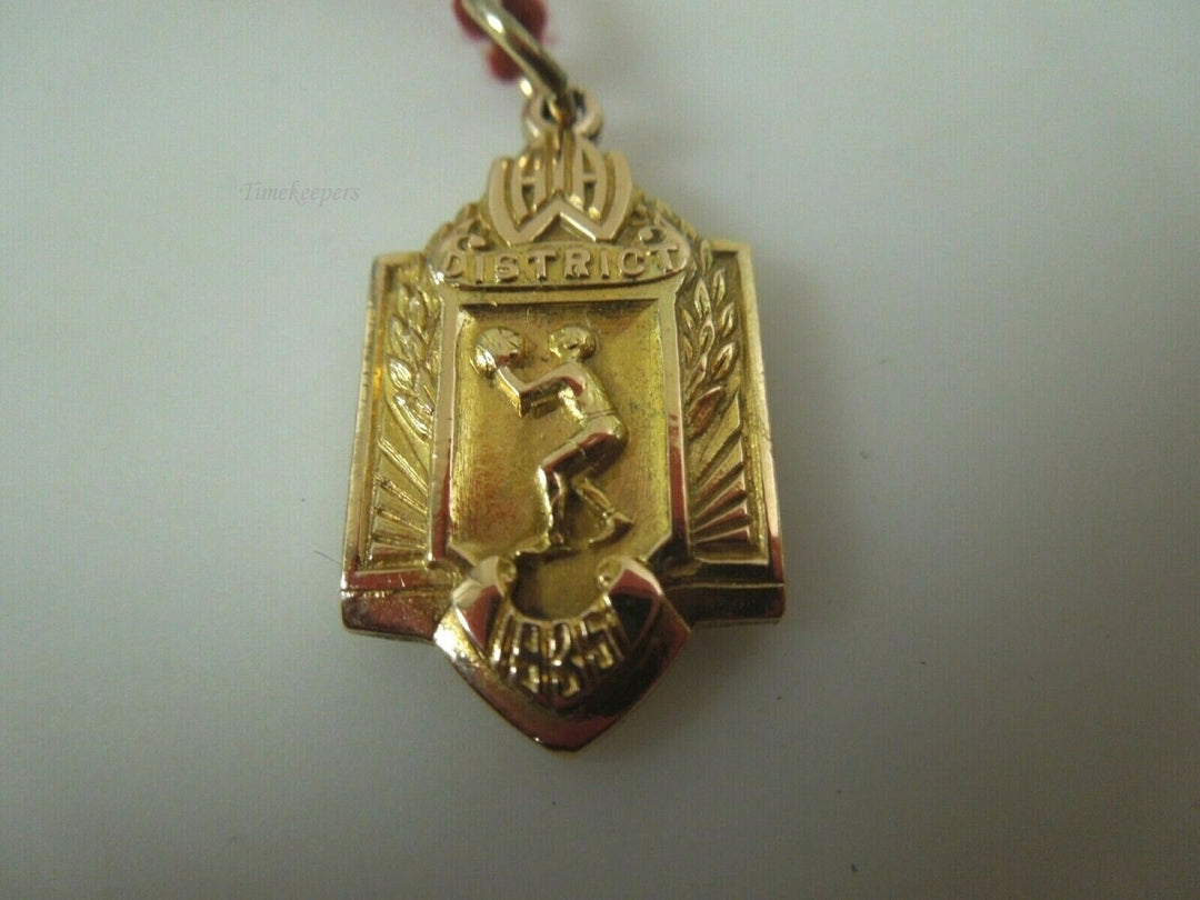 q971 Vintage 10kt Yellow Gold District 1935 AWA Basketball Pendant Rectangular Signed 5.3 g