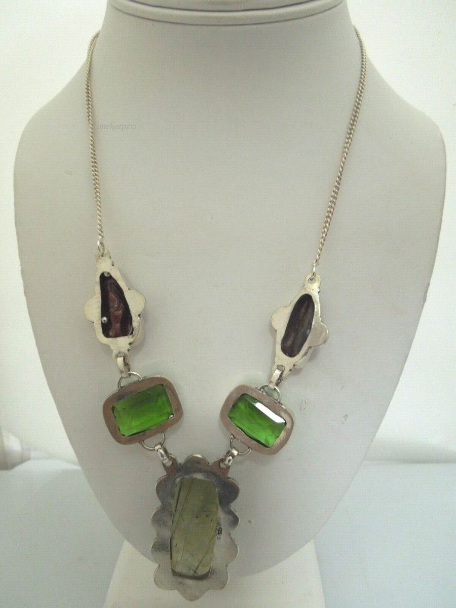 r644 Stunning Beautiful Necklace with prehnite stone,green glass stone and Baroque Pearls framed in Sterling Silver Pendant 20"