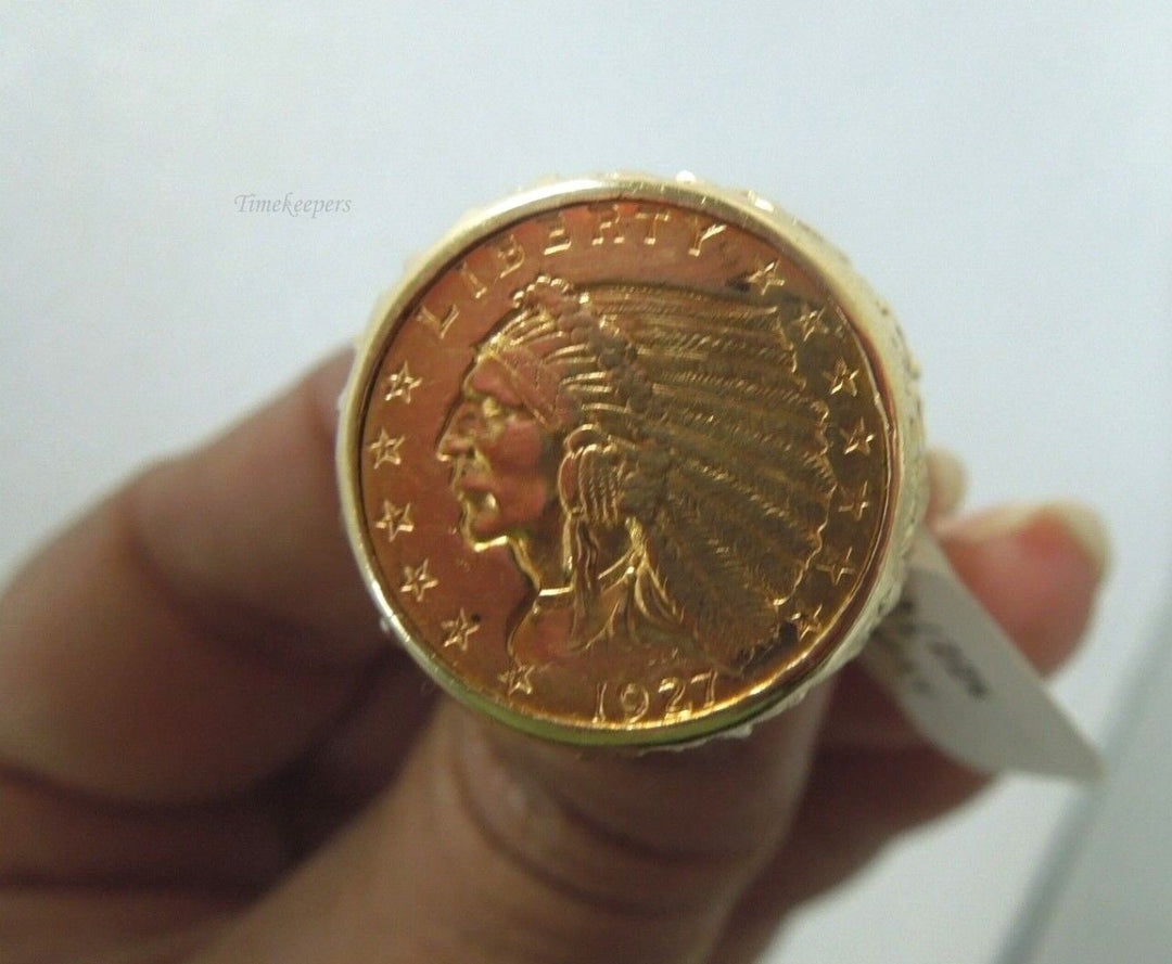 r508 Estate Antique 1927 22k-14k Yellow Gold Etched Liberty Coin Ring Size 7(USA) Signed 16g