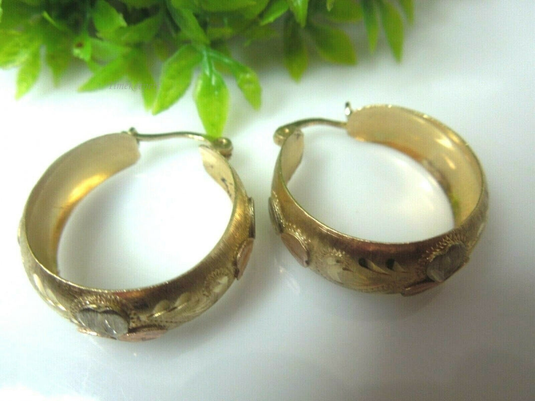 q575 14KT White Rose Yellow Gold (Tri color) Hoop Earrings For Women Girl