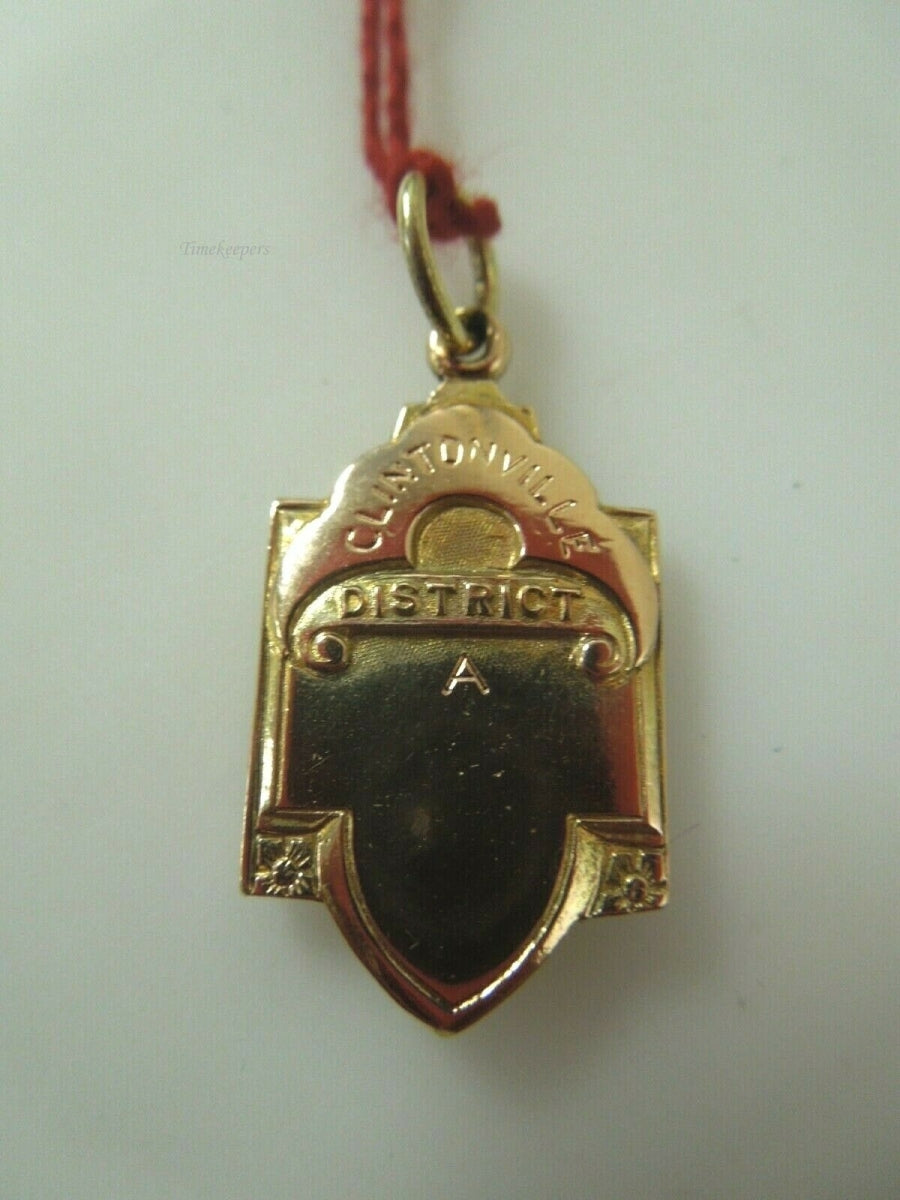 q971 Vintage 10kt Yellow Gold District 1935 AWA Basketball Pendant Rectangular Signed 5.3 g