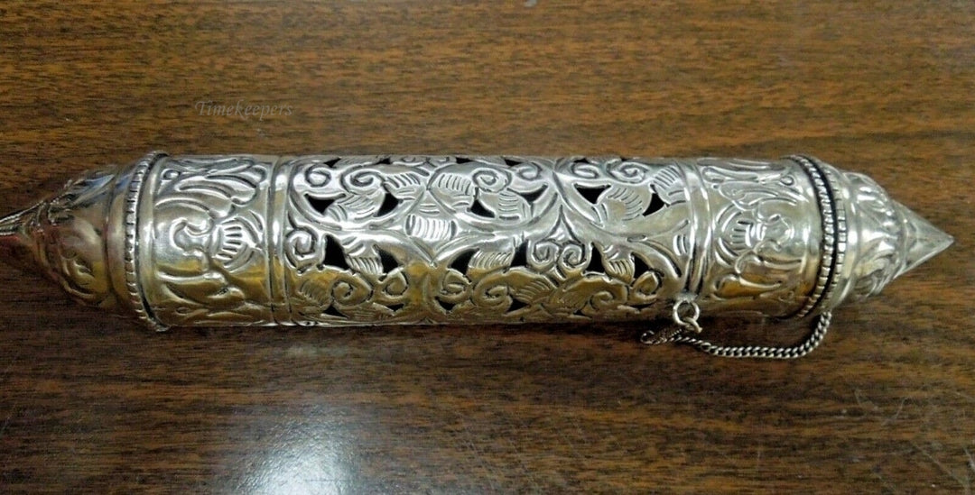 r756 Mid-19th Century Ornate Silver Scroll Holder, Moroccan Jewish Judaica Antique