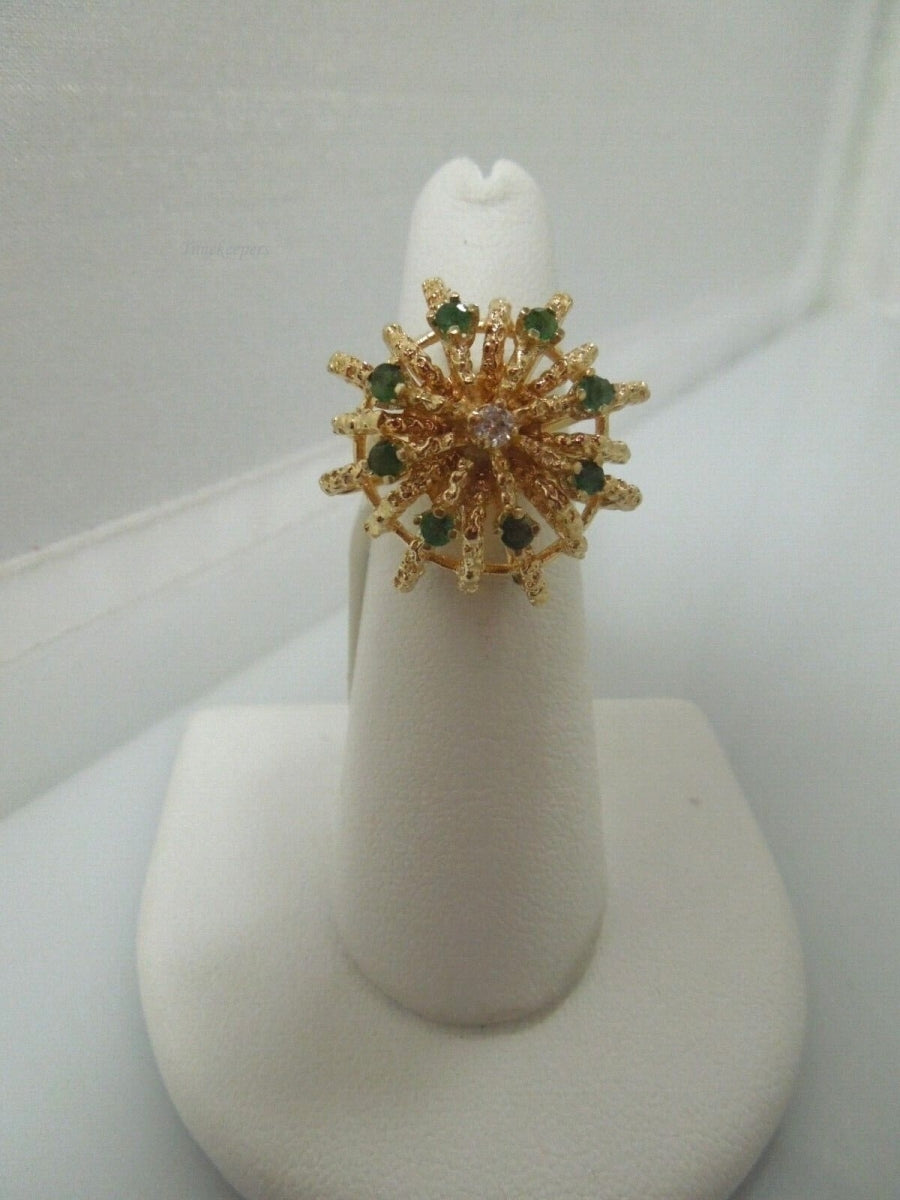 r509 (14kt) Yellow Gold Dome Emerald Diamond Ring Size 5.5(USA) Signed