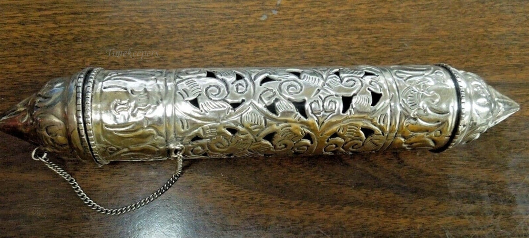 r756 Mid-19th Century Ornate Silver Scroll Holder, Moroccan Jewish Judaica Antique