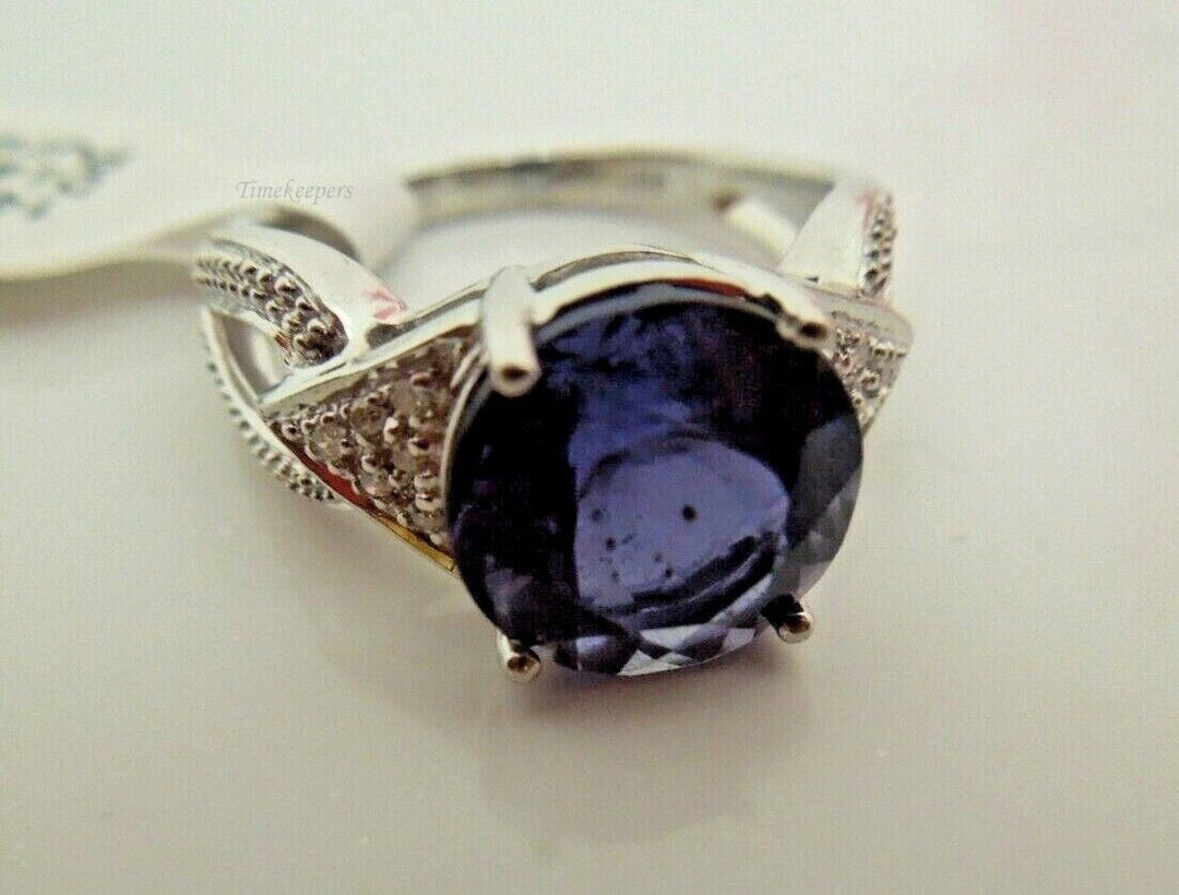 r936 14kt White Gold Diamond .025 cts Purple Stone Ring Size 6.25(USA) Signed 5g