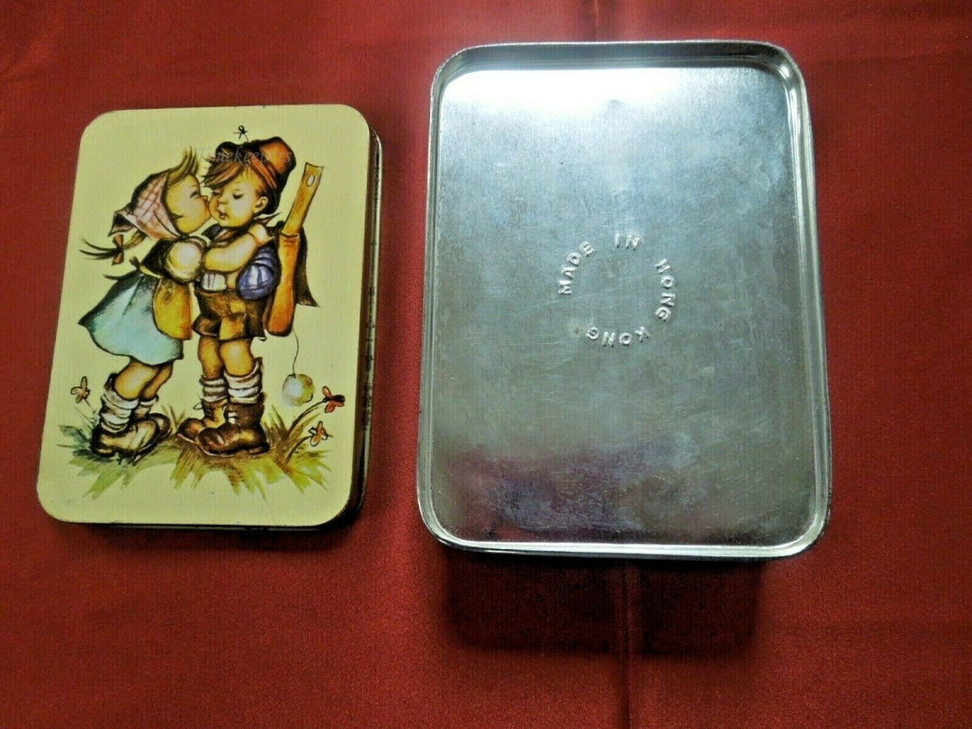 q784 Vintage Made In Hong Kong Giftco Inc. Small Square Hummel Tin Kitschy Decor