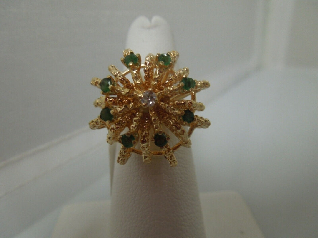 r509 (14kt) Yellow Gold Dome Emerald Diamond Ring Size 5.5(USA) Signed