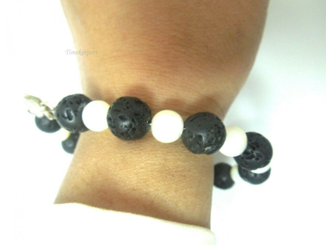 q600 Genuine Natural Black Earthminded Lava Lucky Stone with Sterling Silver Closure Bracelet Size 7"