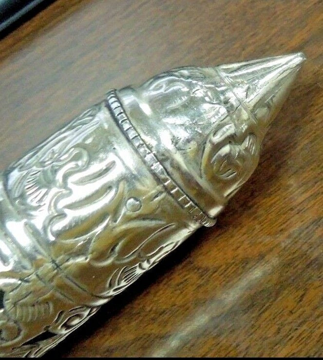 r756 Mid-19th Century Ornate Silver Scroll Holder, Moroccan Jewish Judaica Antique