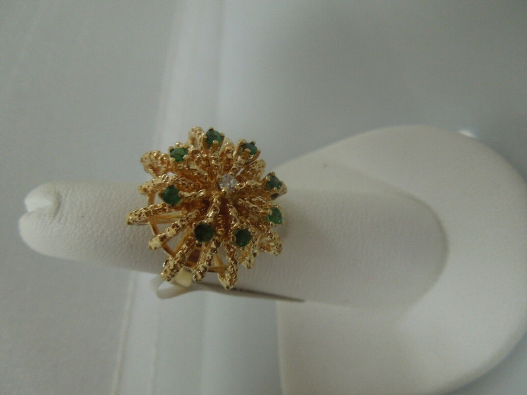 r509 (14kt) Yellow Gold Dome Emerald Diamond Ring Size 5.5(USA) Signed