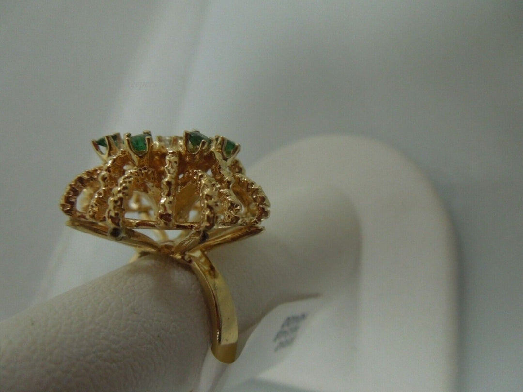 r509 (14kt) Yellow Gold Dome Emerald Diamond Ring Size 5.5(USA) Signed