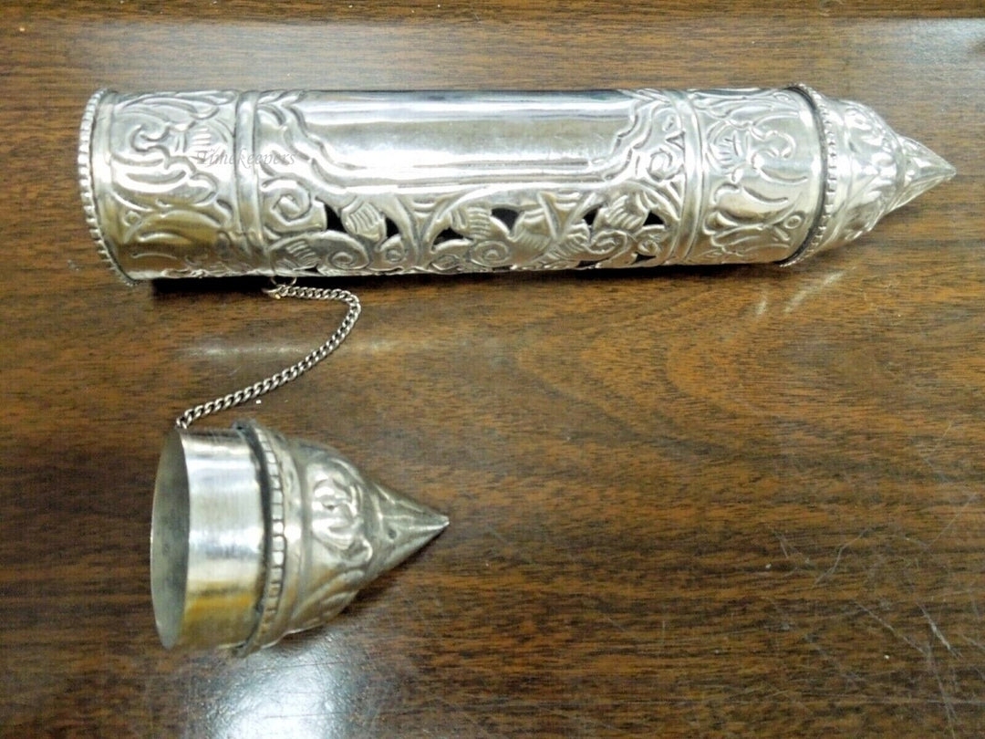 r756 Mid-19th Century Ornate Silver Scroll Holder, Moroccan Jewish Judaica Antique