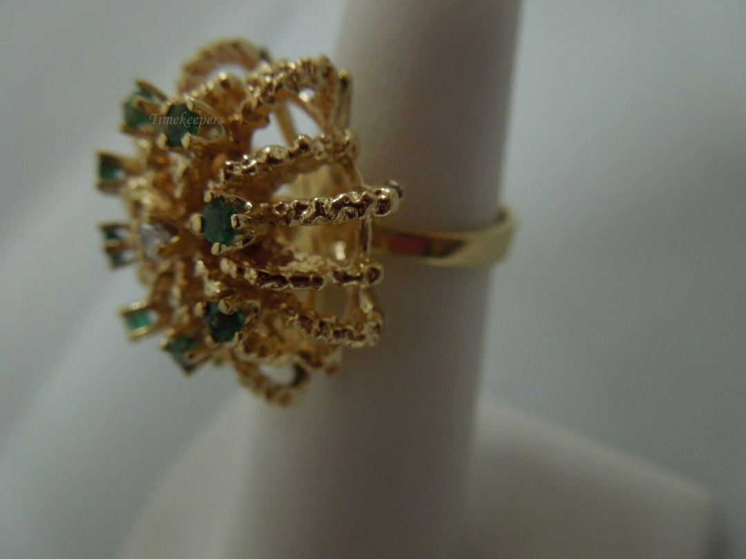 r509 (14kt) Yellow Gold Dome Emerald Diamond Ring Size 5.5(USA) Signed