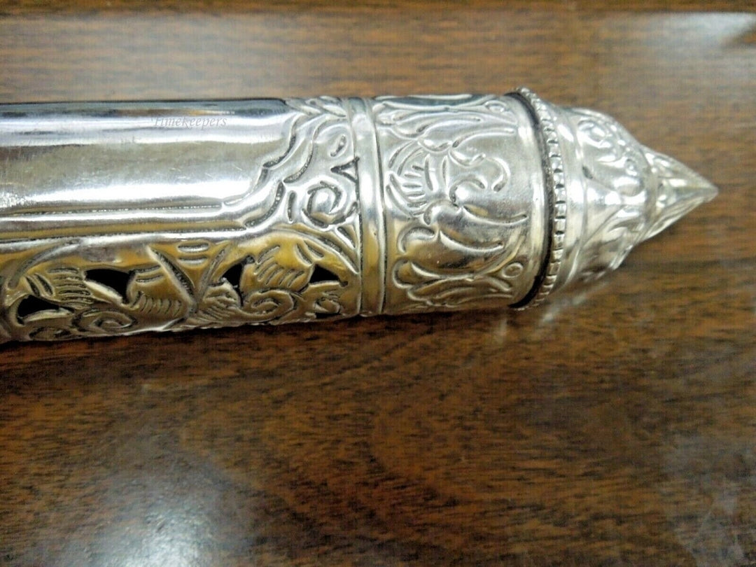 r756 Mid-19th Century Ornate Silver Scroll Holder, Moroccan Jewish Judaica Antique