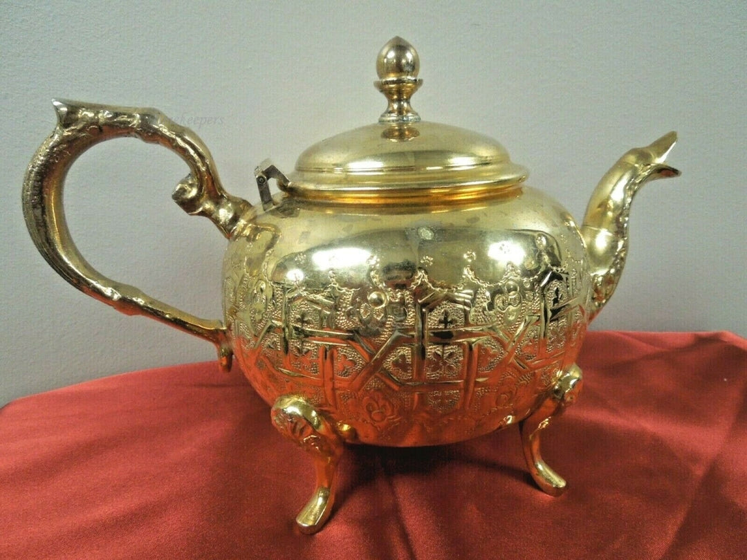 q762 Handmade Authentic Traditional Moroccan Art Nouveau 1900 Gold Silver Plated Teapot