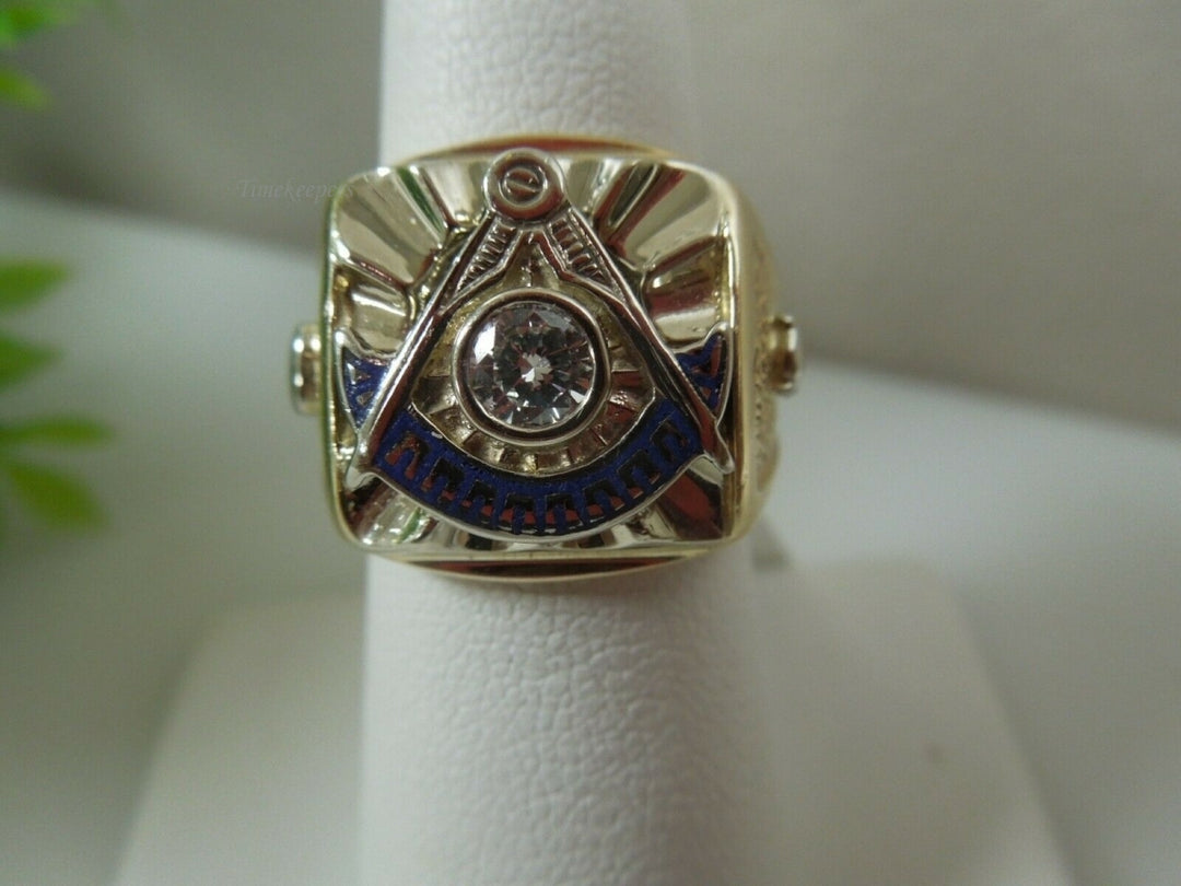 q973 Vintage 10kt White Yellow Gold Masonic Ring Size 7.25 (USA) 13.9g Stamped