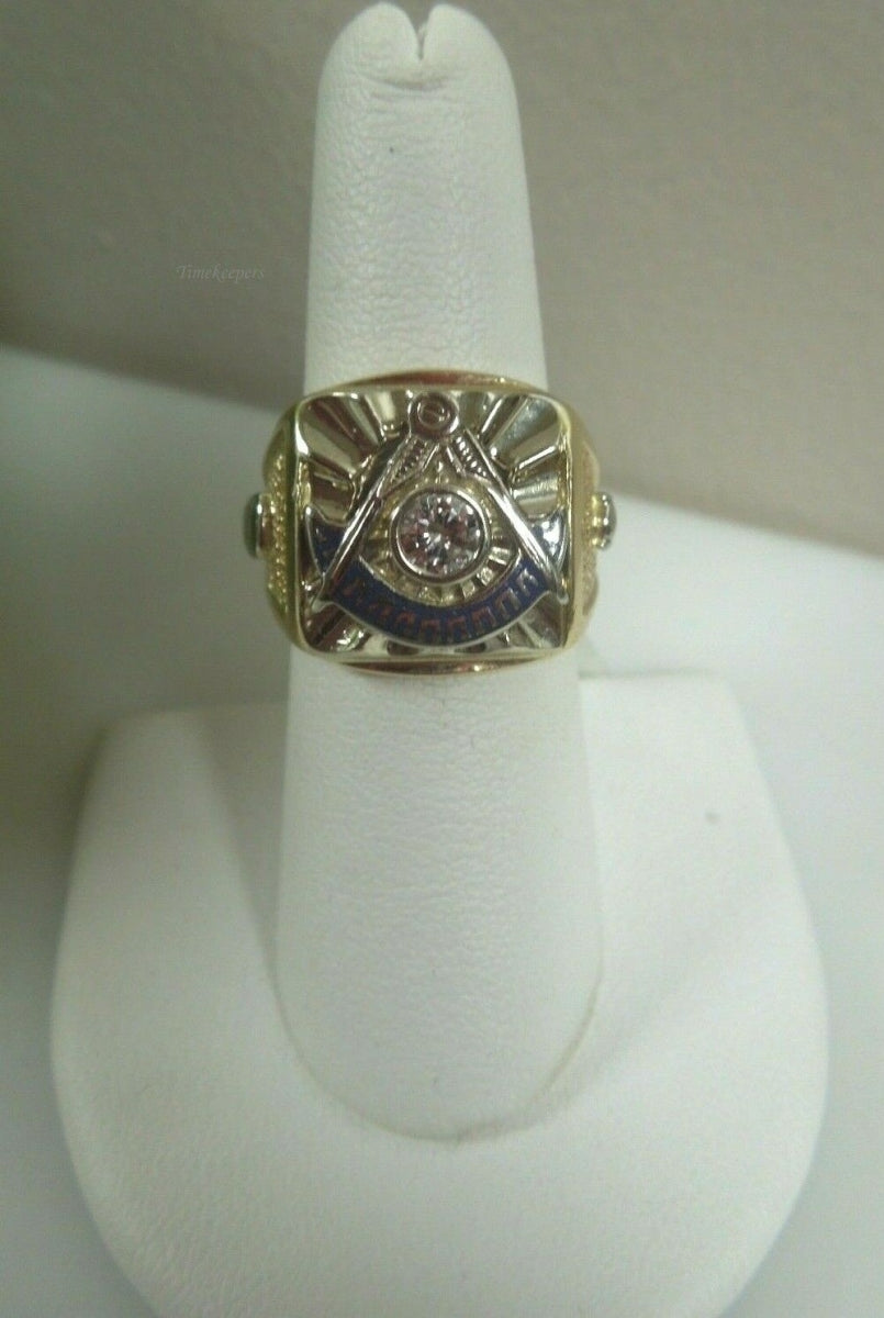 q973 Vintage 10kt White Yellow Gold Masonic Ring Size 7.25 (USA) 13.9g Stamped