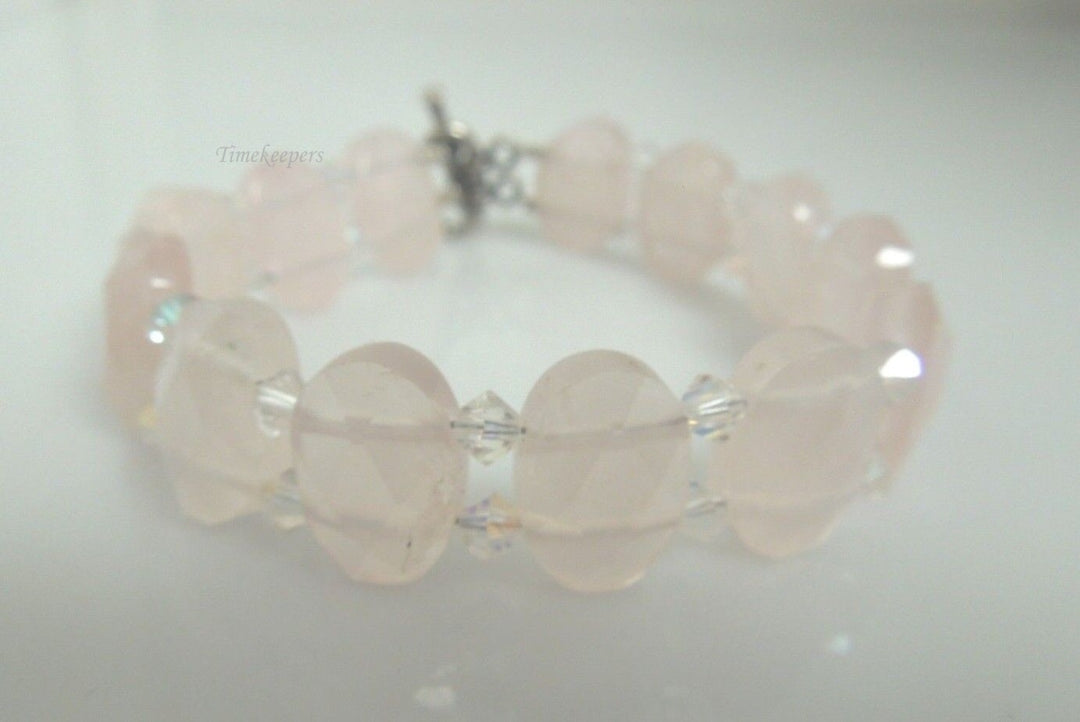 r548 Handmade Pastel Pink & Glass Art Beads Bracelet with Toggle Clasp 7” Long