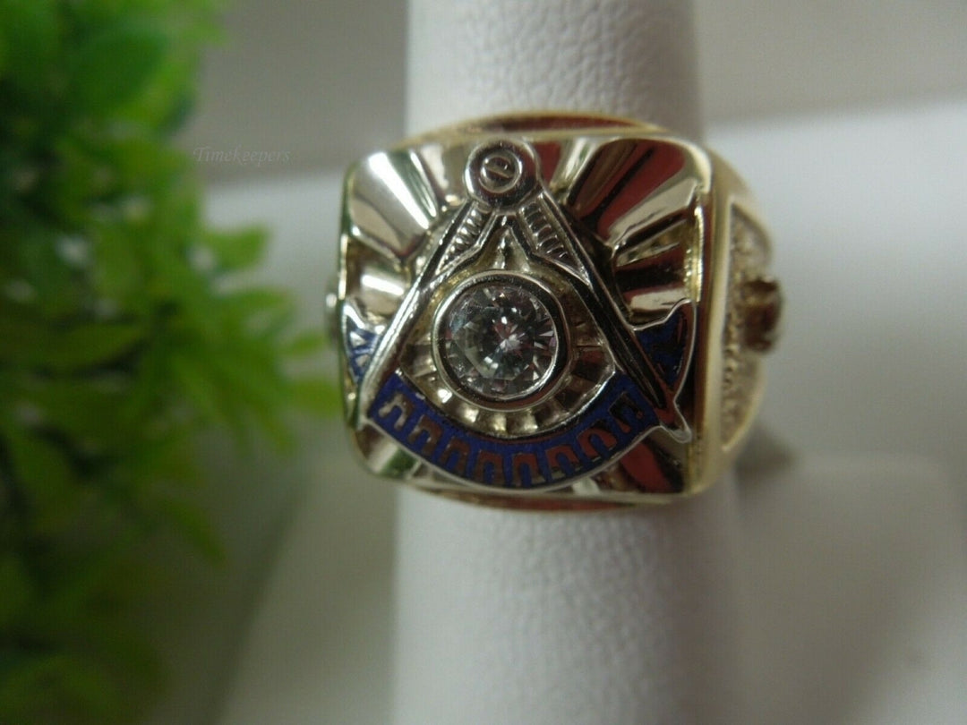 q973 Vintage 10kt White Yellow Gold Masonic Ring Size 7.25 (USA) 13.9g Stamped