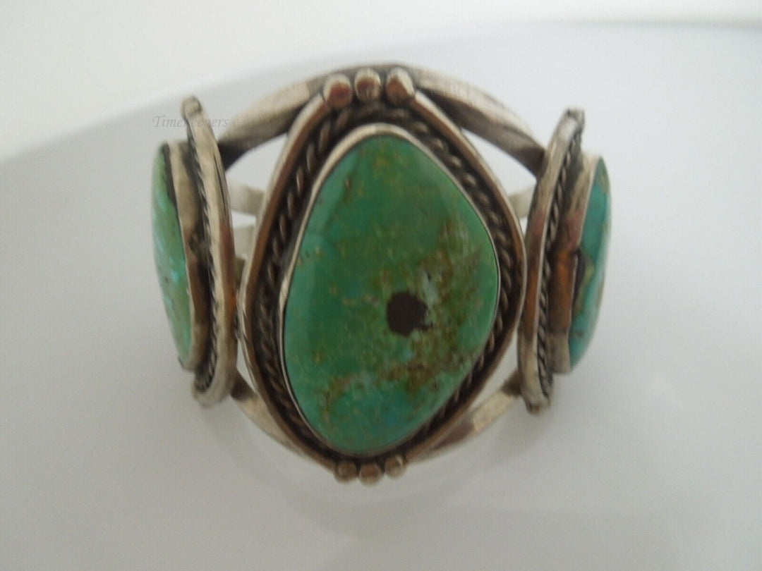 r987 Very Early Sterling Silver and Turquoise Fred Harvey Style cuff bracelet.