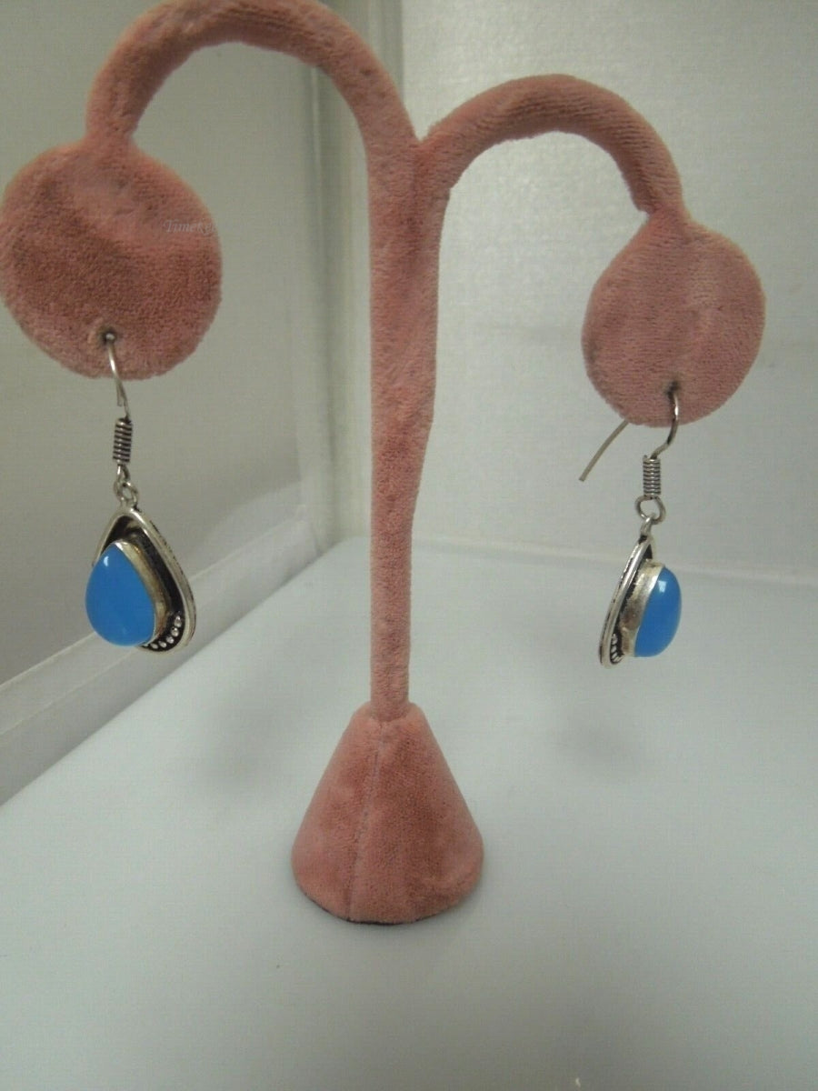 r686 Lovely Pair of Sterling Silver Faux Blue Stone Dangle Earrings