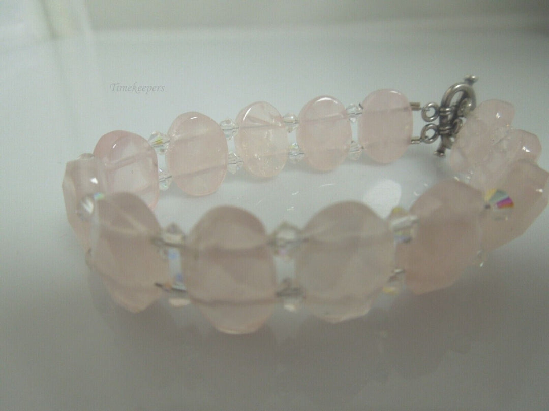 r548 Handmade Pastel Pink & Glass Art Beads Bracelet with Toggle Clasp 7” Long