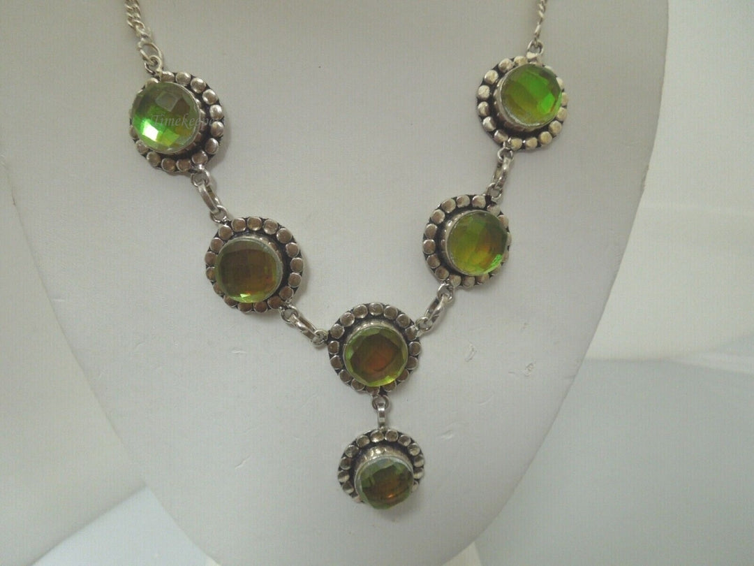 r621 Beautiful Necklace Faceted Peridot Green Color Glass Sterling Silver Pendant