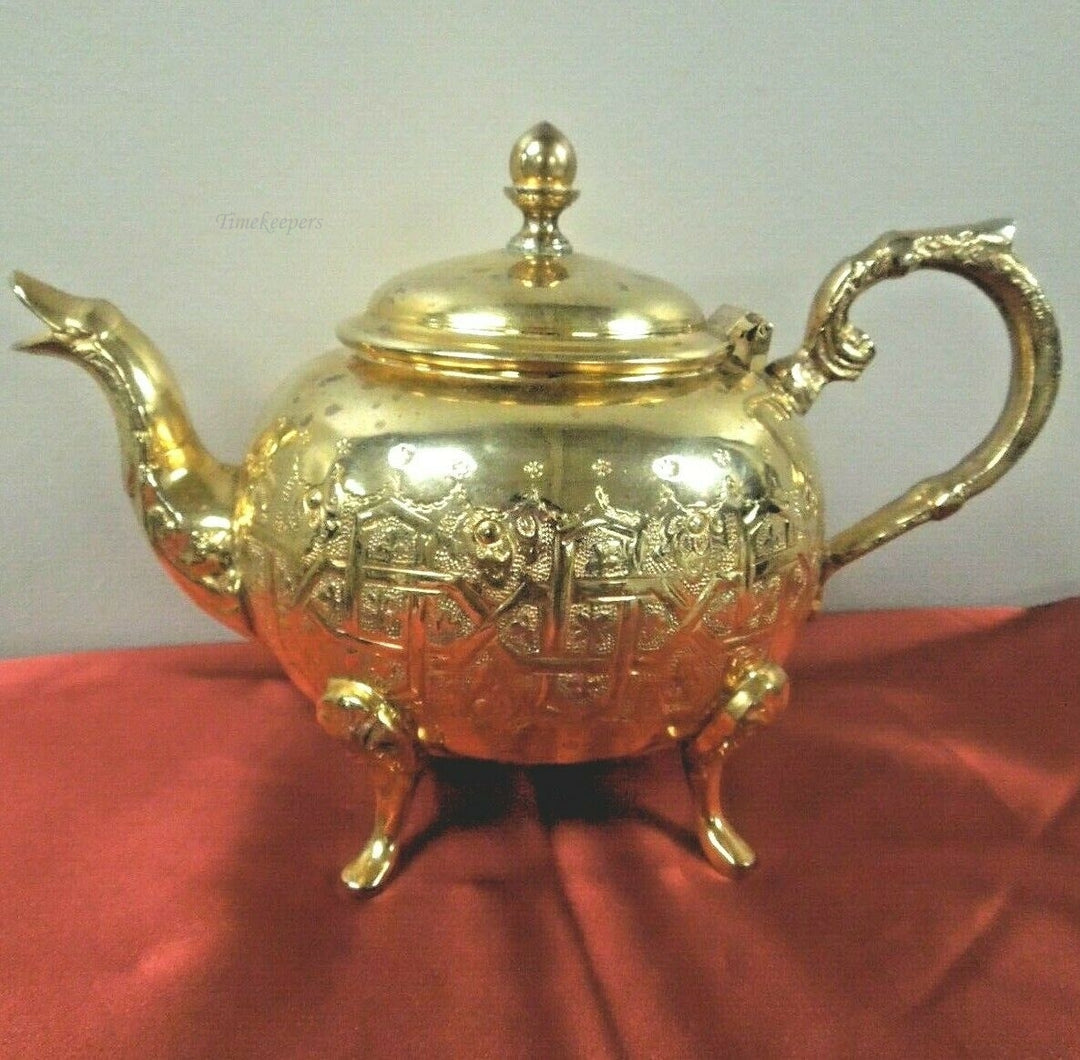 q762 Handmade Authentic Traditional Moroccan Art Nouveau 1900 Gold Silver Plated Teapot