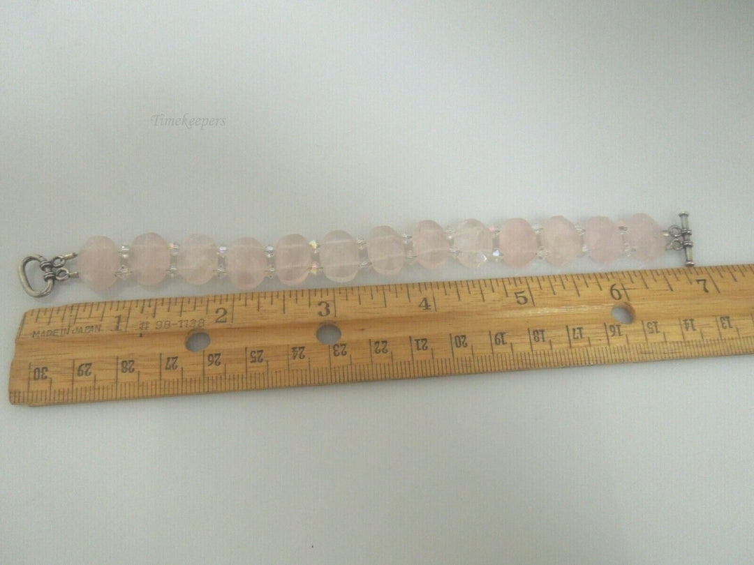 r548 Handmade Pastel Pink & Glass Art Beads Bracelet with Toggle Clasp 7” Long