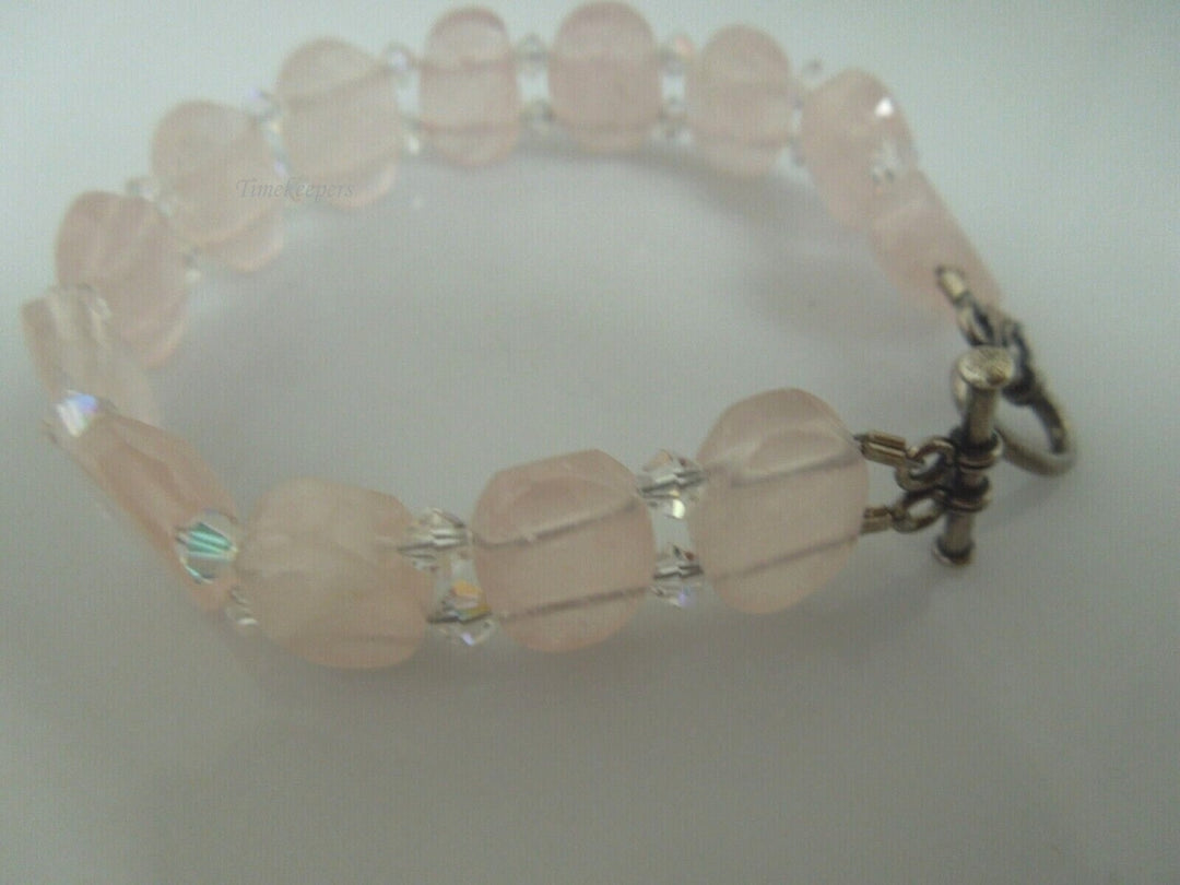 r548 Handmade Pastel Pink & Glass Art Beads Bracelet with Toggle Clasp 7” Long