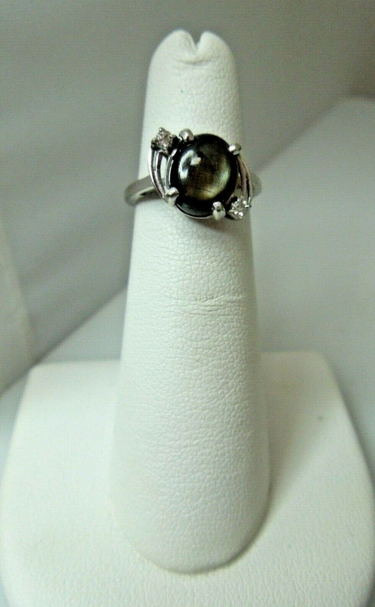 q647 14kt White Gold Tiger's Eye Ring Size 4.5(USA)