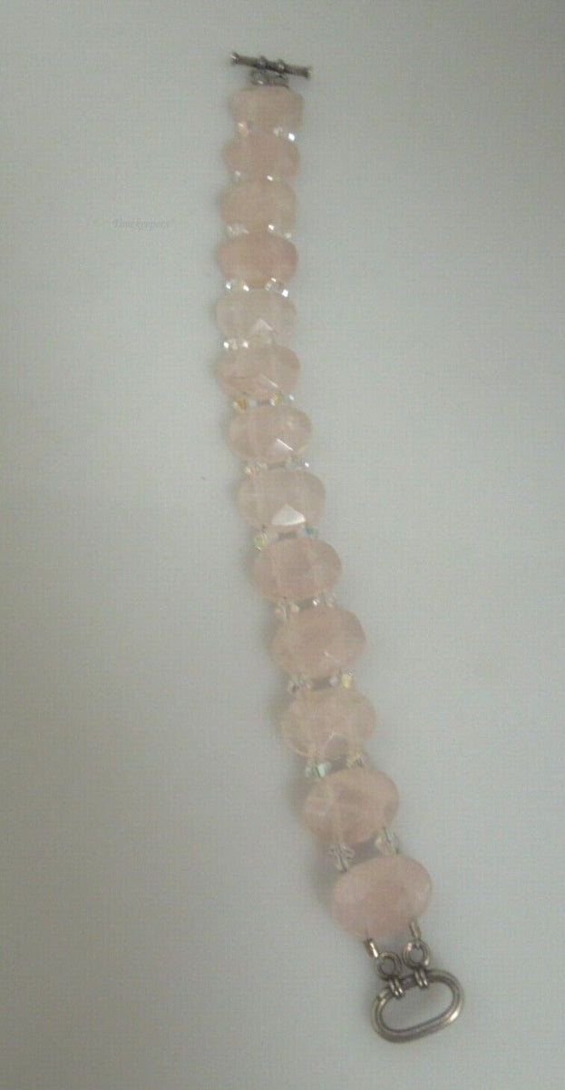 r548 Handmade Pastel Pink & Glass Art Beads Bracelet with Toggle Clasp 7” Long