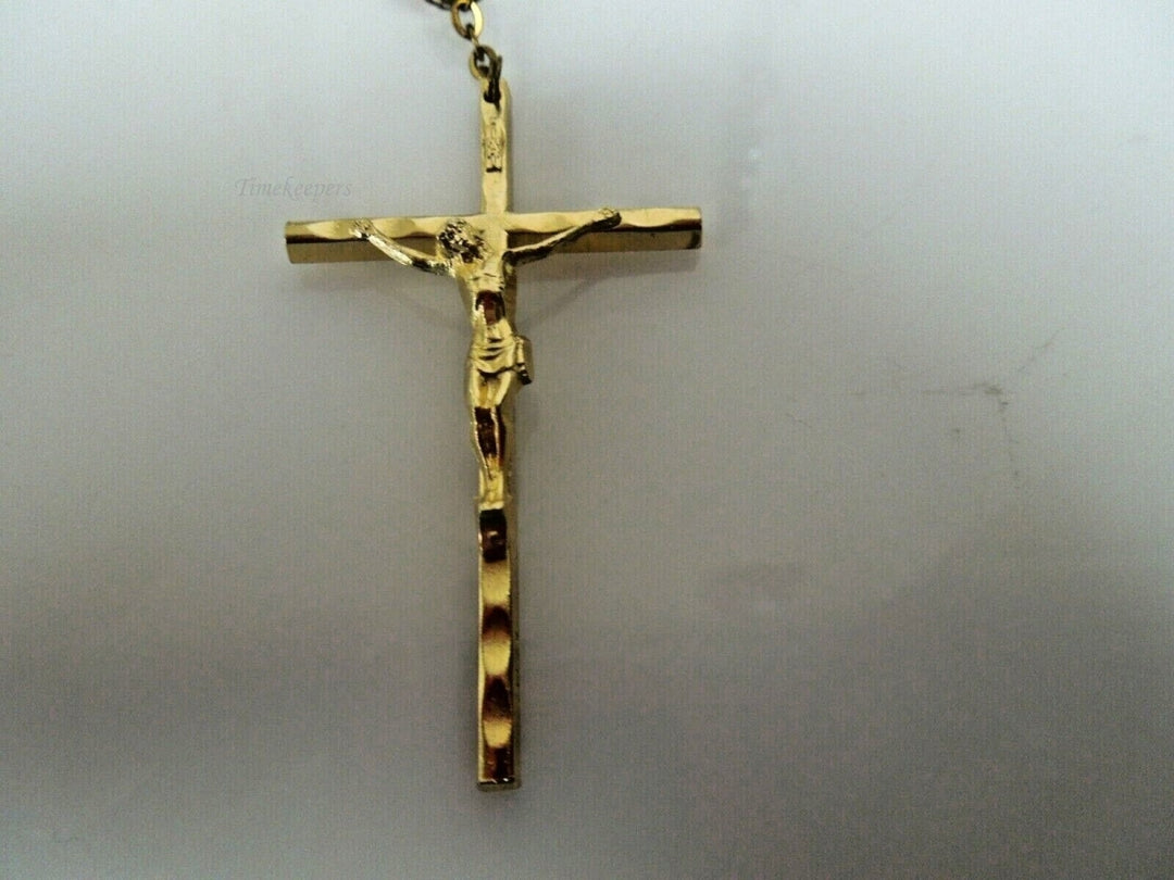 r357 Gold Plated Rosary Beads Necklace Cross Jesus Crucifix Virgin Mary Pendant Chain