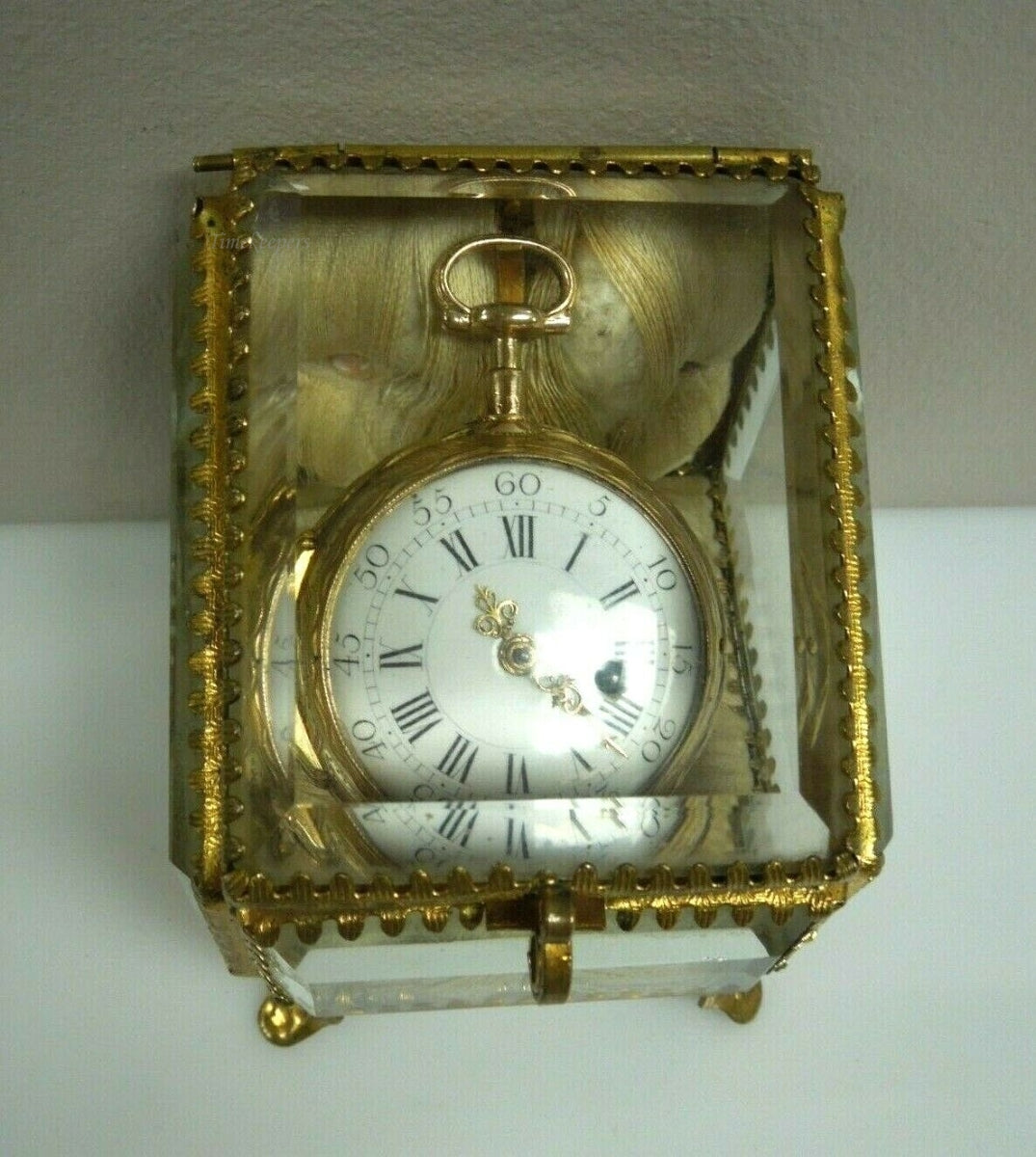 q887 Antique French Beveled Glass Brass miniature Jewelry Box/ Pocket Watch holder/ or Vitrine Display Case  (**Pocket Watch Not Included**)