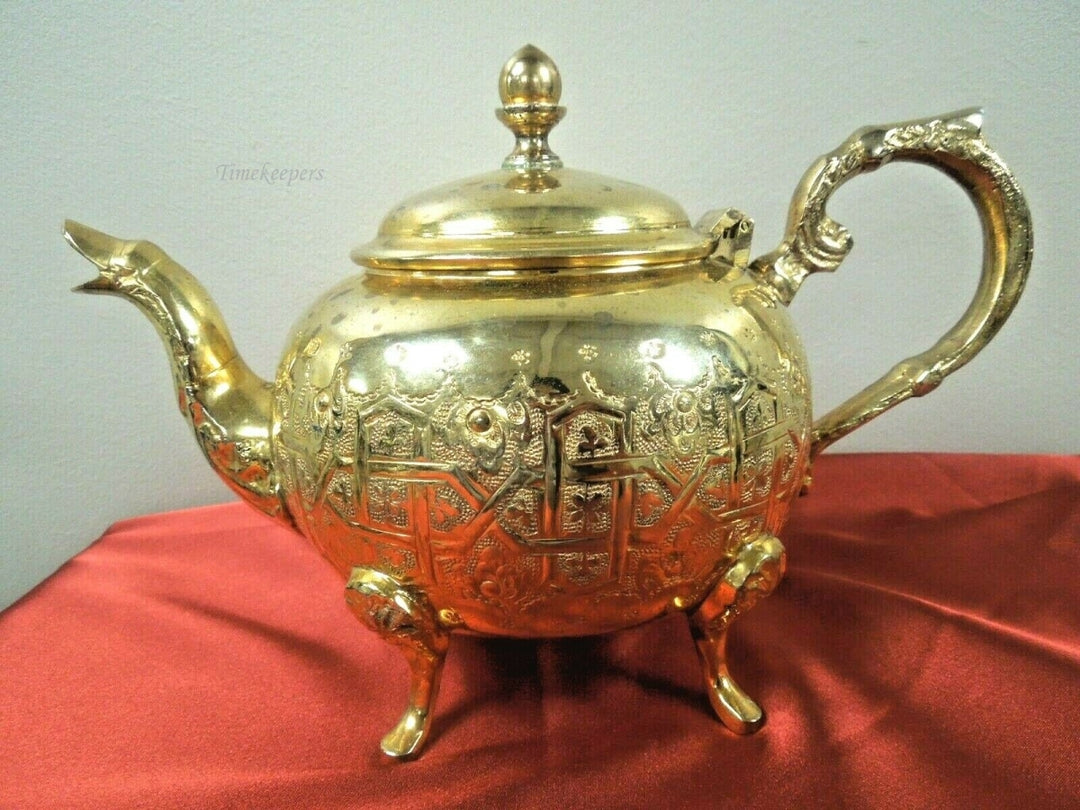 q762 Handmade Authentic Traditional Moroccan Art Nouveau 1900 Gold Silver Plated Teapot