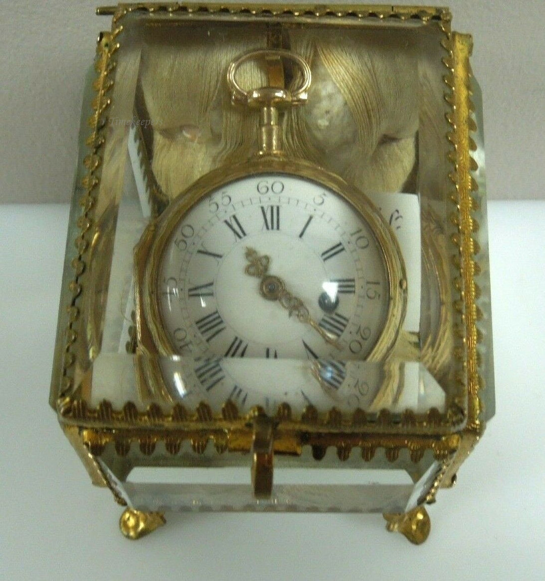 q887 Antique French Beveled Glass Brass miniature Jewelry Box/ Pocket Watch holder/ or Vitrine Display Case  (**Pocket Watch Not Included**)