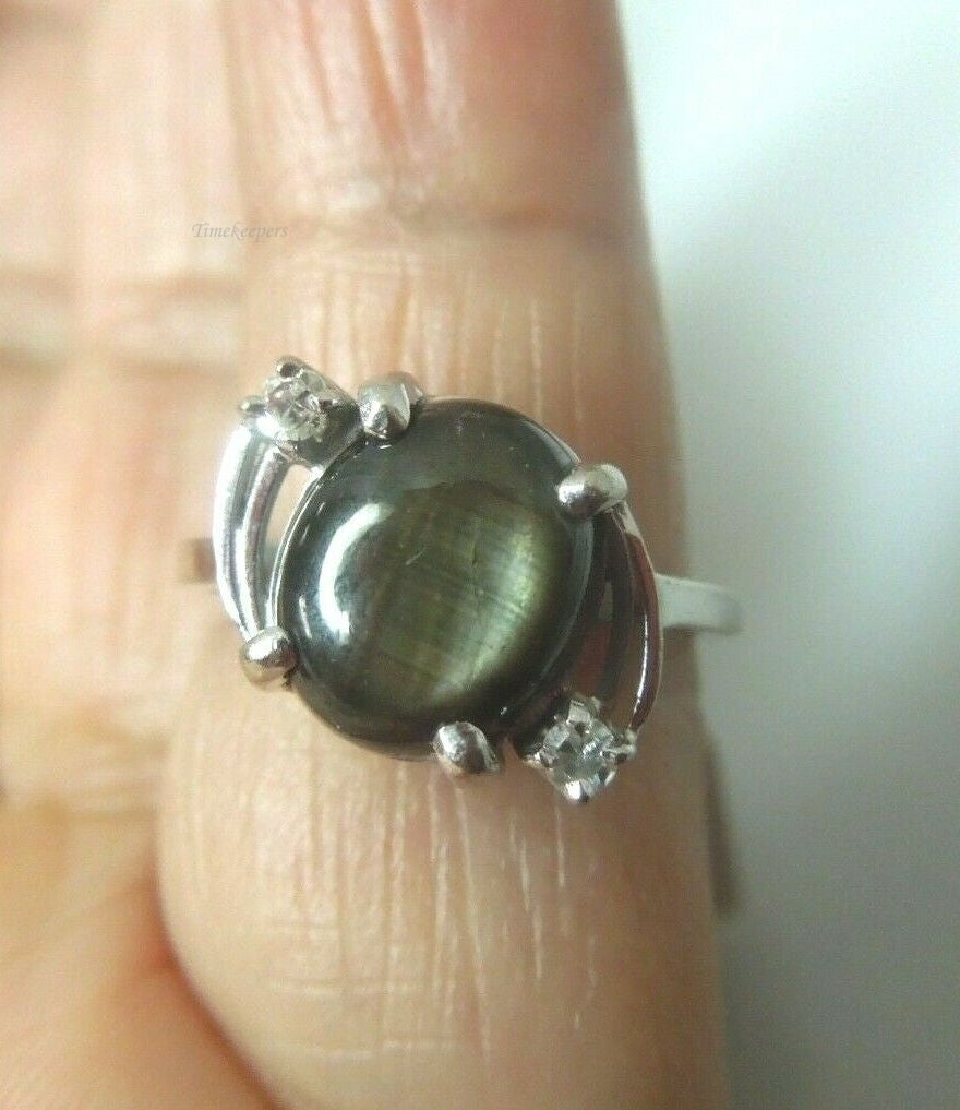 q647 14kt White Gold Tiger's Eye Ring Size 4.5(USA)