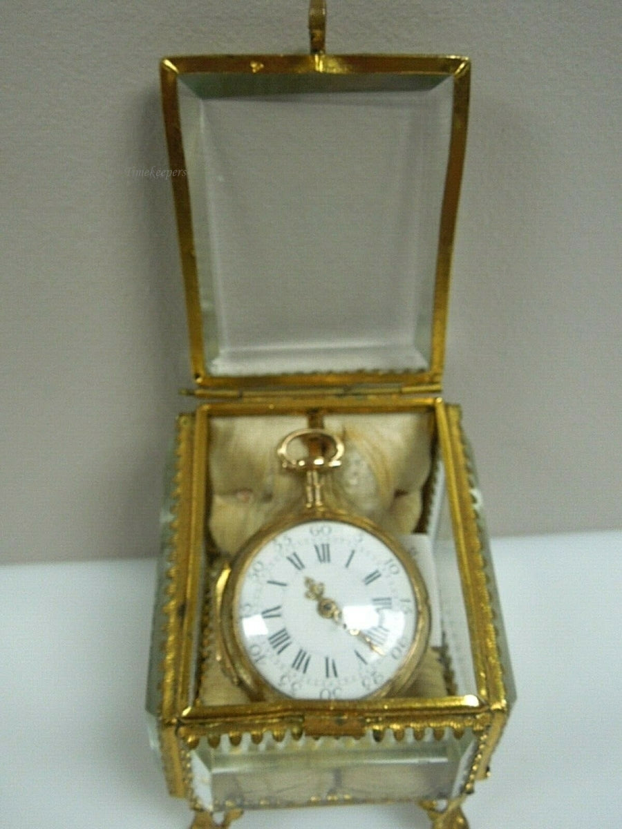 q887 Antique French Beveled Glass Brass miniature Jewelry Box/ Pocket Watch holder/ or Vitrine Display Case  (**Pocket Watch Not Included**)