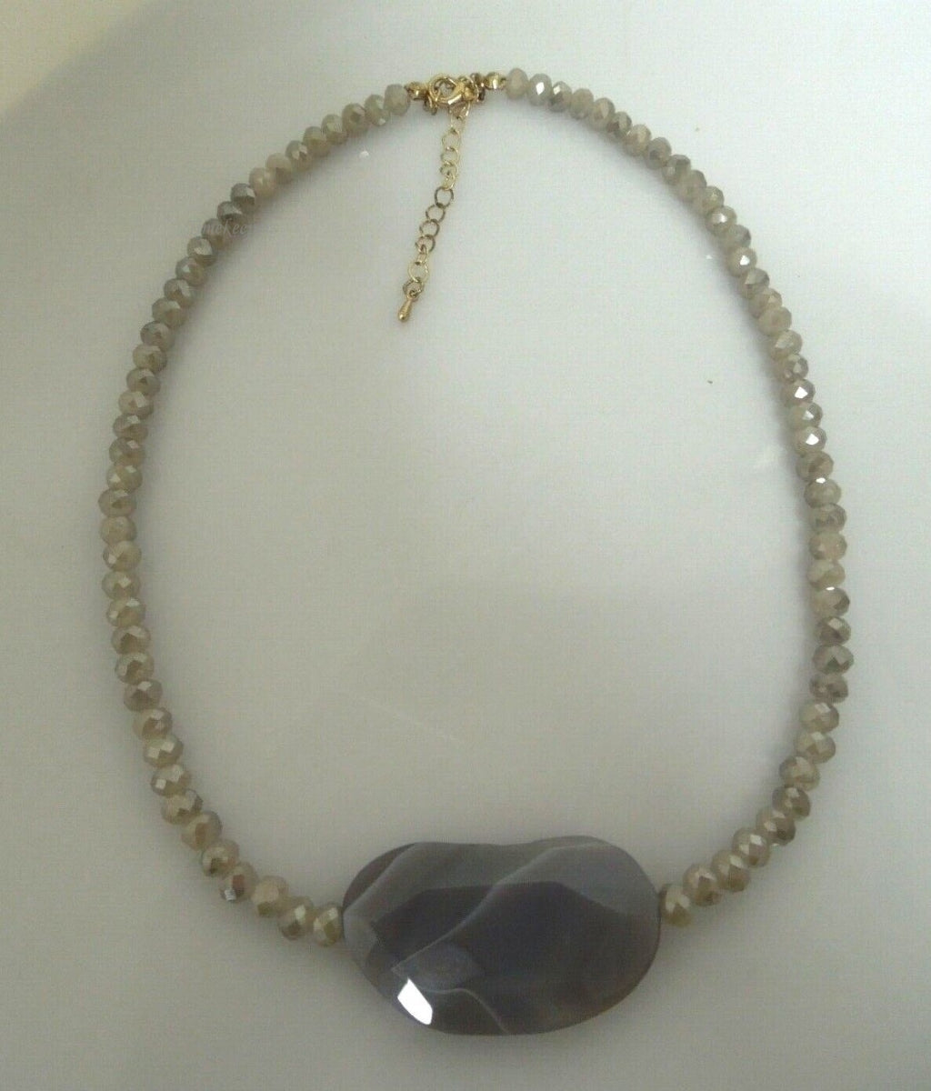 s027 Very Pretty Quartz Beaded Necklace 16"